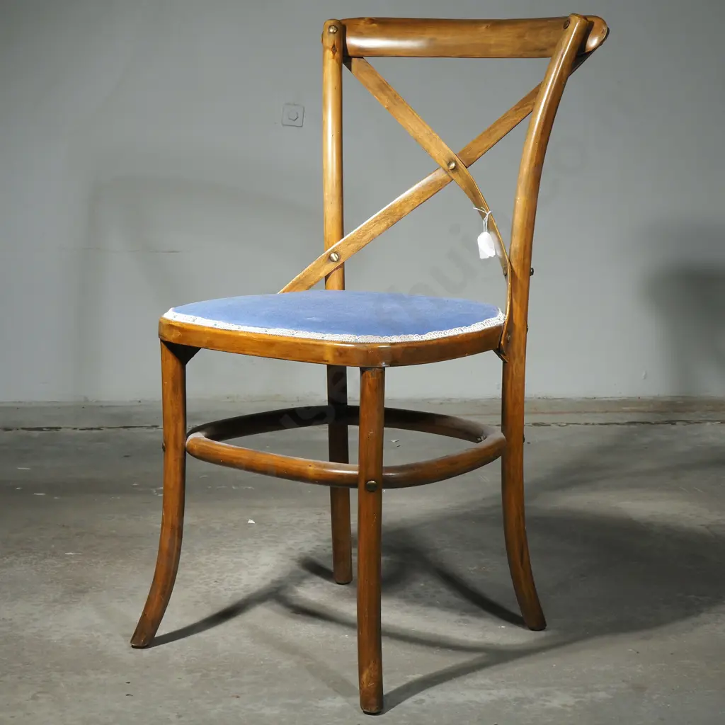 Bentwood Dining Chair w Blue Upholstered Seat Image 1++