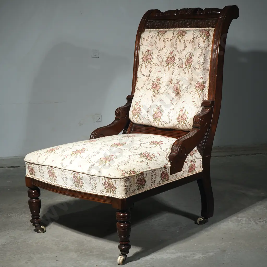 Antique Edwardian Carved Button Back Gents Chair Image 1++