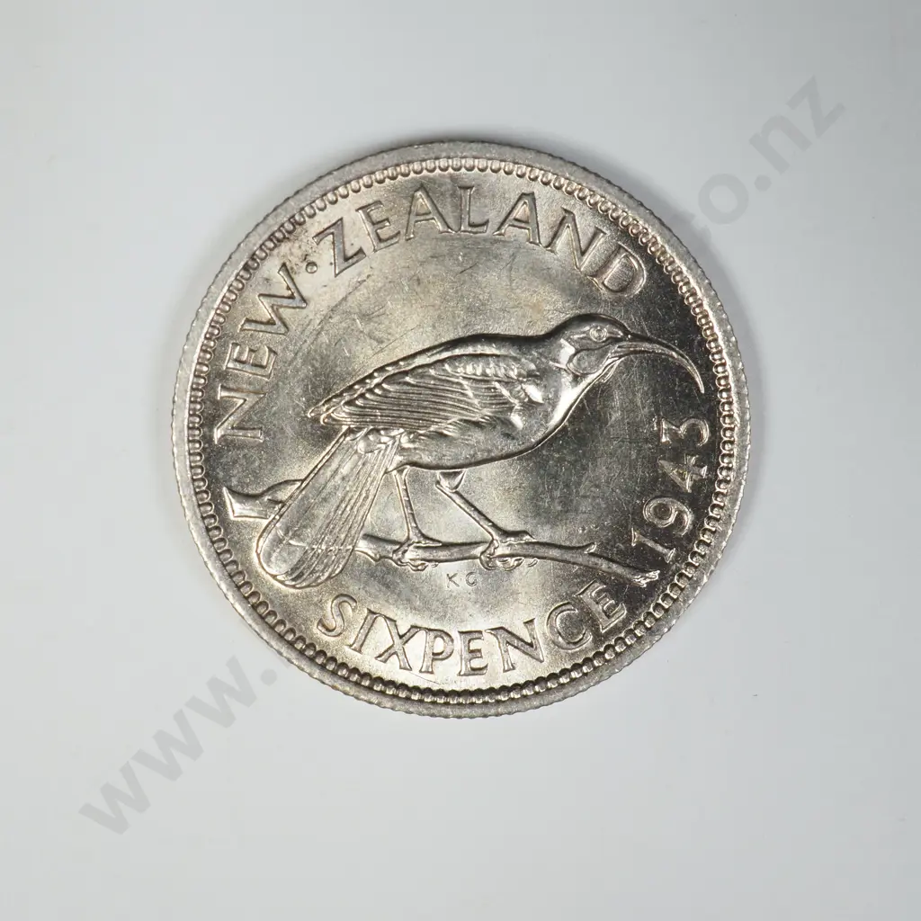 1943 SIXPENCE, A.UNC, C.V. $150 Image 1++
