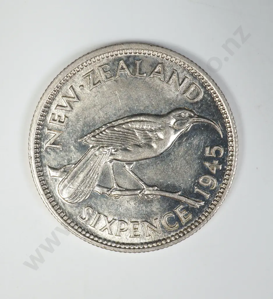 1945 SIXPENCE, A.UNC, C.V. $90 Image 1++