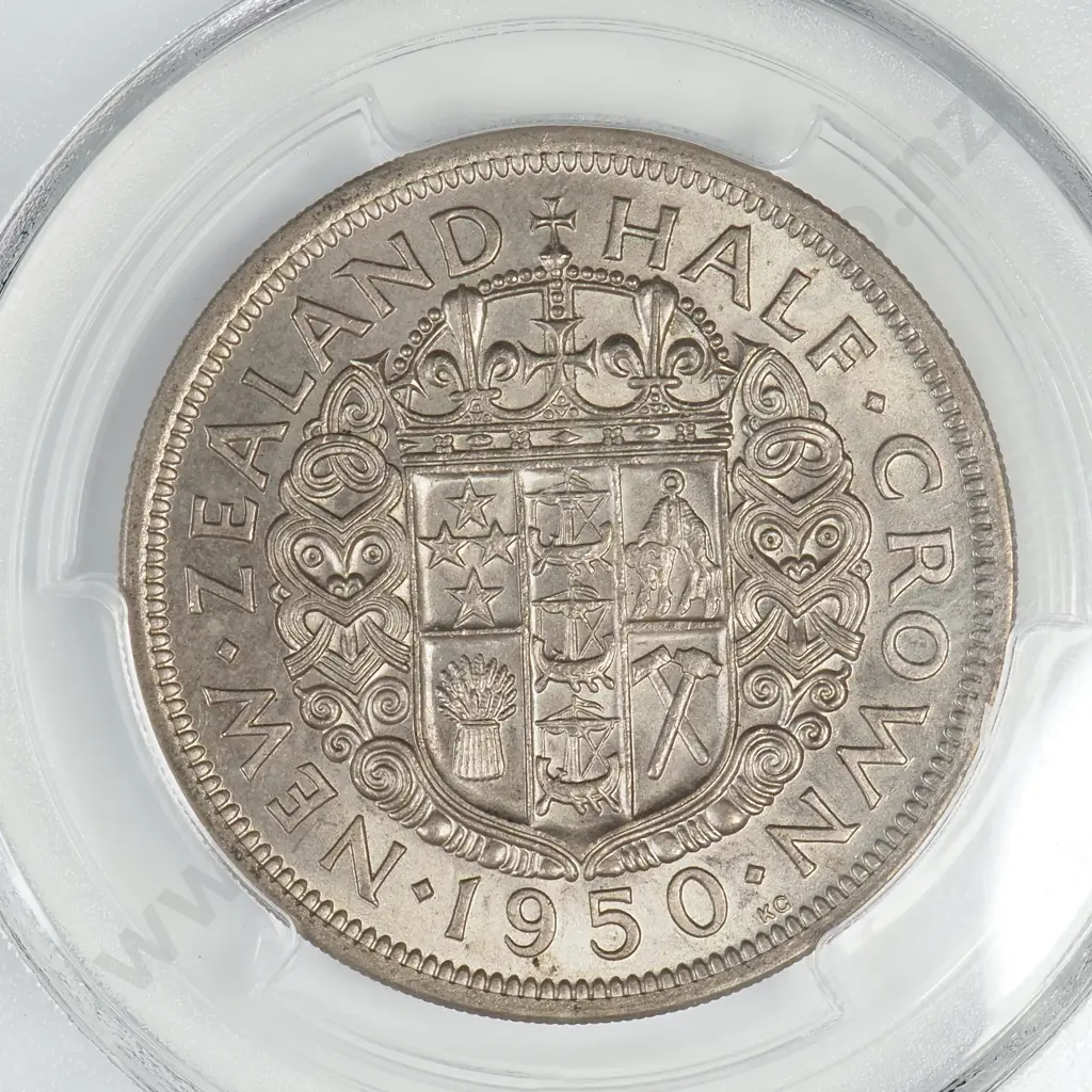 1950 DIE 2 HALFCROWN, AU58, MINIMUM C.V. $50 Image 1++