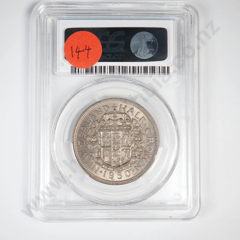 1950 DIE 2 HALFCROWN, AU58, MINIMUM C.V. $50 Image 1++