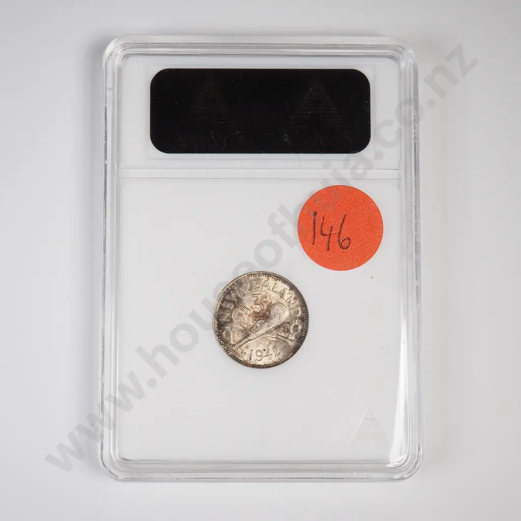1942 'ONE DOT' THREEPENCE, ANACS GRADED MS64 ( TONED ), MINIMUM C.V $1500 Image 1++