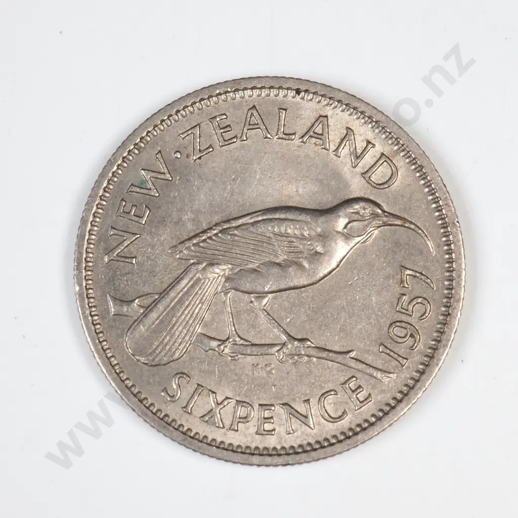 1957 'NO SHOULDER STRAP' SIXPENCE, E.F, C.V $250 Image 1++