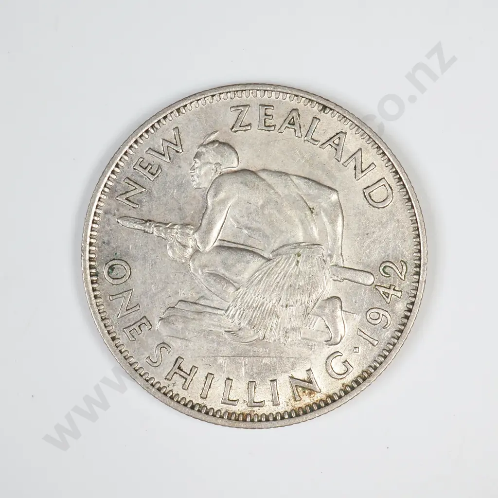 1942 'BROKEN BACK' SHILLING, E.F, C.V $750 Image 1++