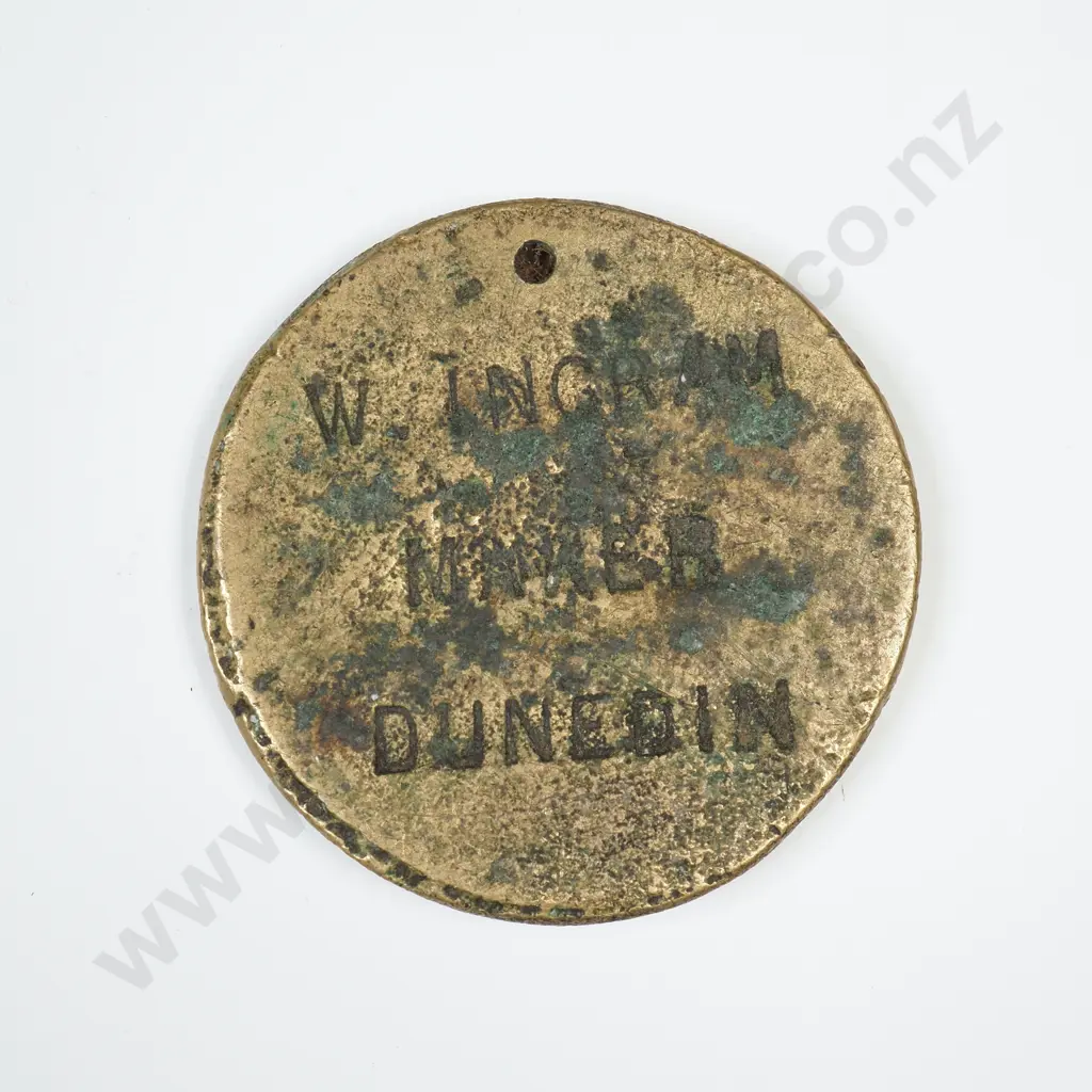 BRASS CHECK, NZ FWLU ( FEDERATED WHARF LABOURERS UNION ) AUCK 206, MAKER W. INGRAM, DUNEDIN, 30MM, C.V $100 Image 1++