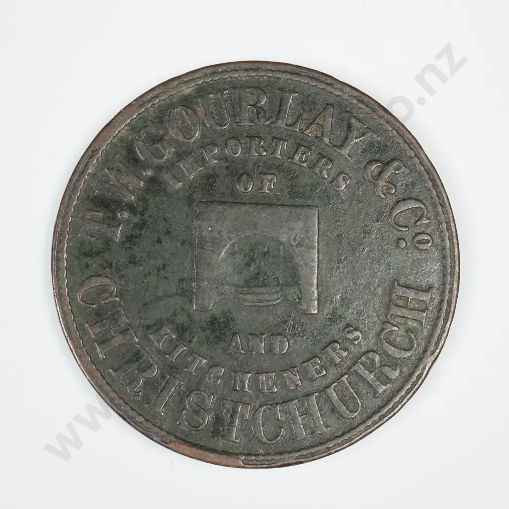 COPPER T. W. GOURLAY, CHRISTCHURCH ONE PENNY TOKEN, C.1860'S Image 1++