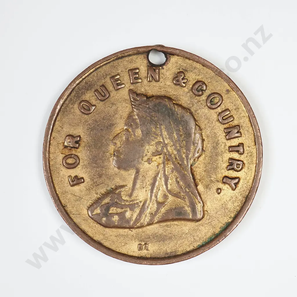 GILT MEDALET, TO COMMEMORATE THE DEPARTURE OF N. Z. ROUGH RIDERS FROM OTAGO, MAR 1900, 24MM Image 1++