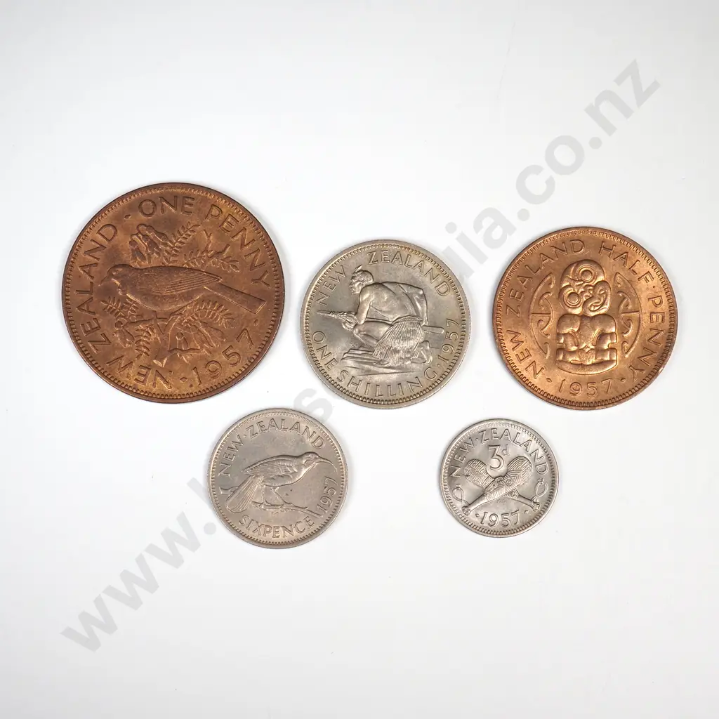 1957 FIVE COIN DATE SET, E.F TO UNC Image 1++