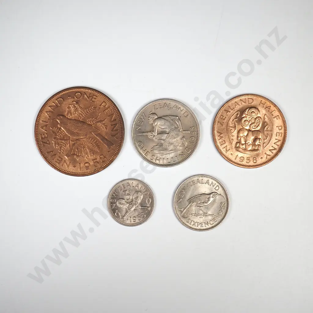 1958 FIVE COIN DATE SET, A.UNC TO UNC Image 1++
