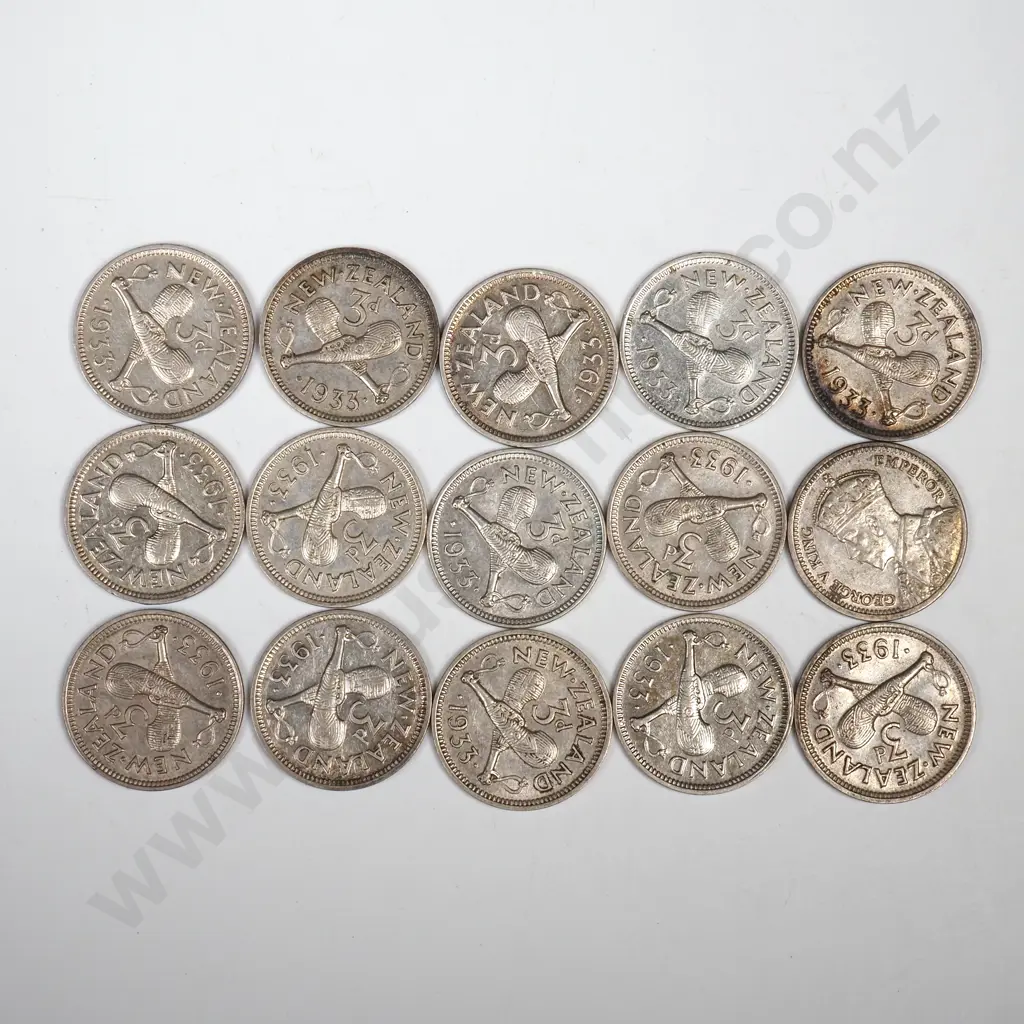 15 X 1933 THREEPENCES, V.F TO E.F Image 1++