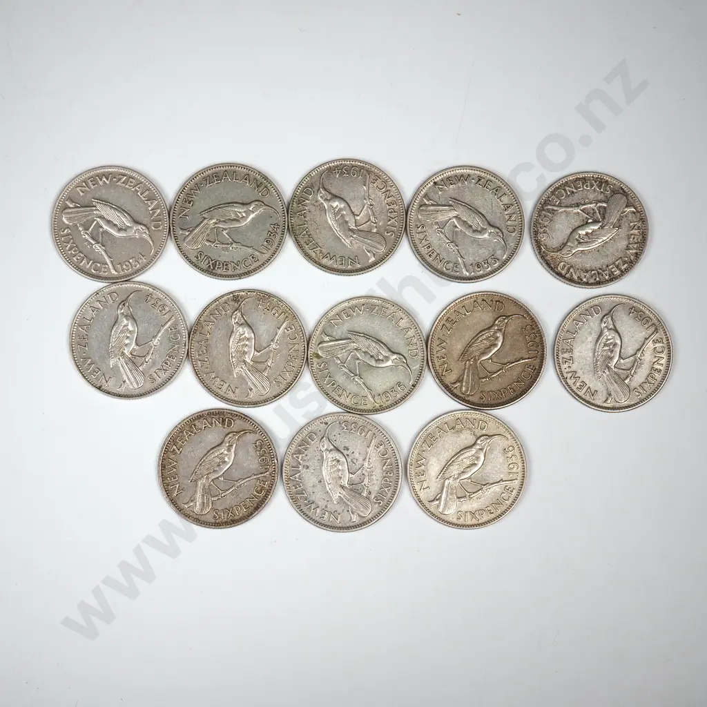4 X 1933, 6 X 1934, 3 X 1936 SIXPENCES, V.F TO E.F Image 1++