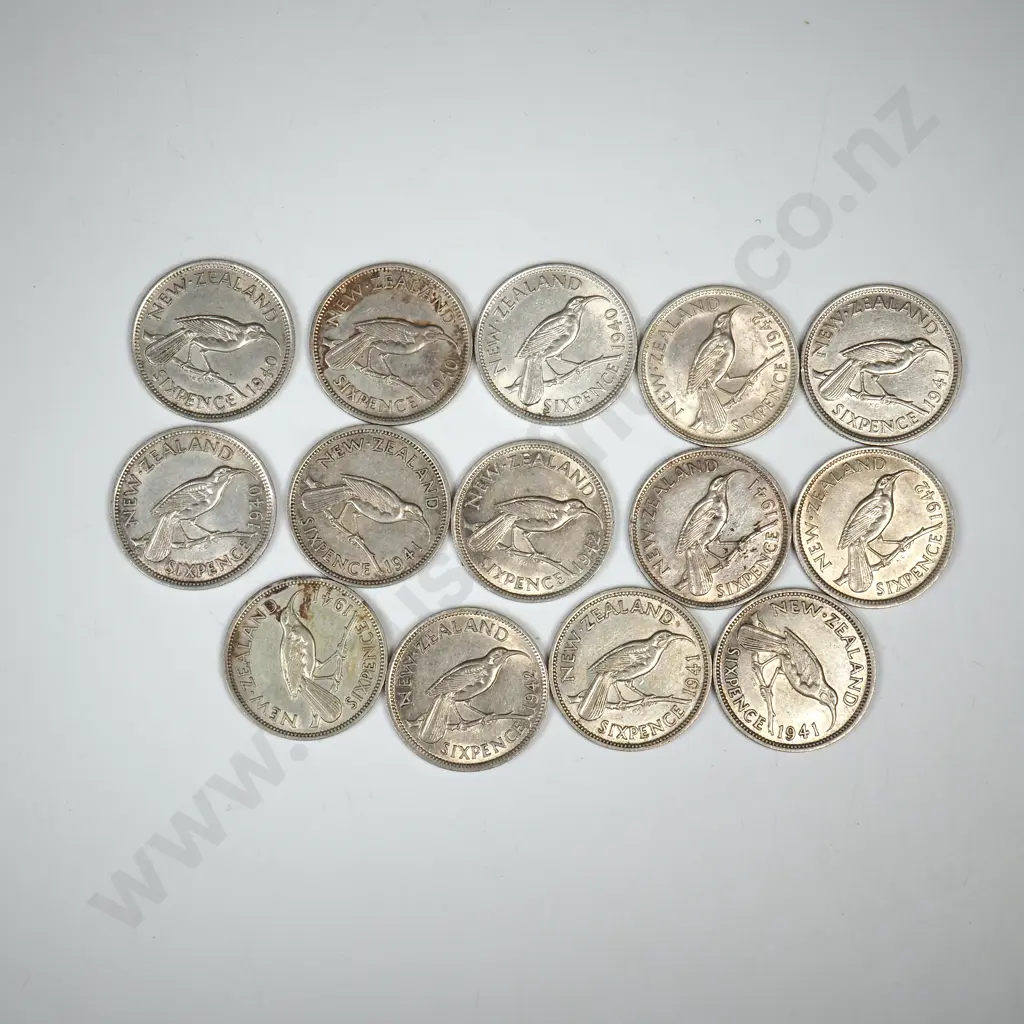 4 X 1940, 6 X 1941, 4 X 1942 SIXPENCES, V.F TO E.F Image 1++