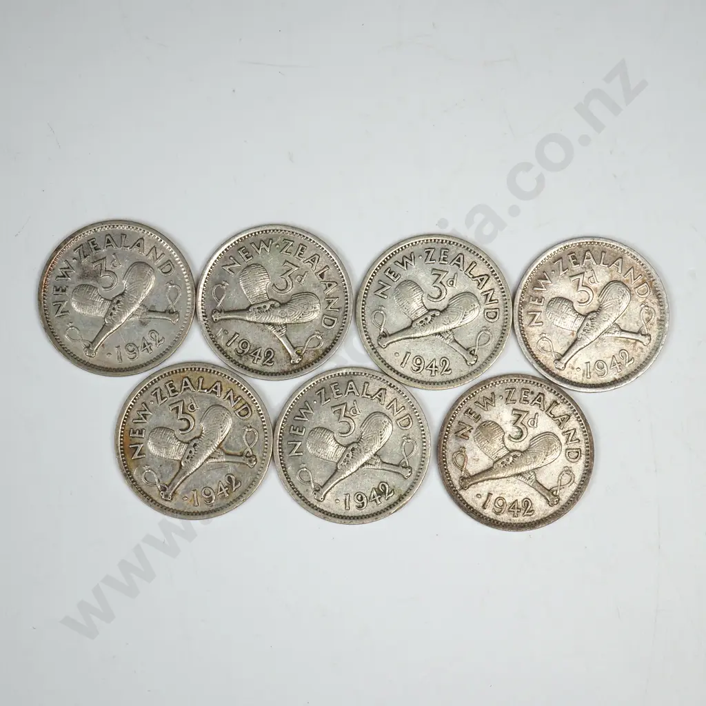 7 X 1942 ONE DOT THREEPENCES, C.V $84 Image 1++