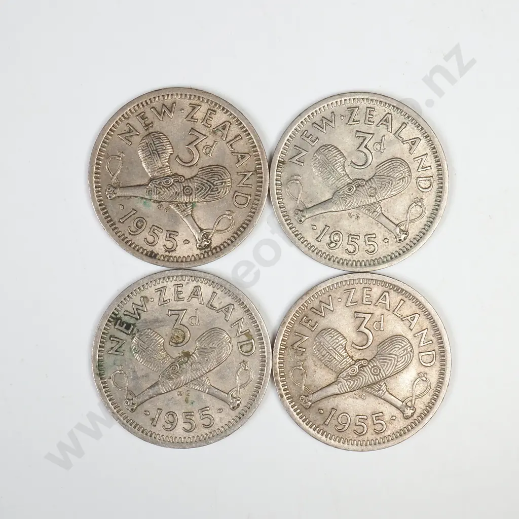 4 X 1955 TWO DOTS THREEPENCES, C.V $72 Image 1++