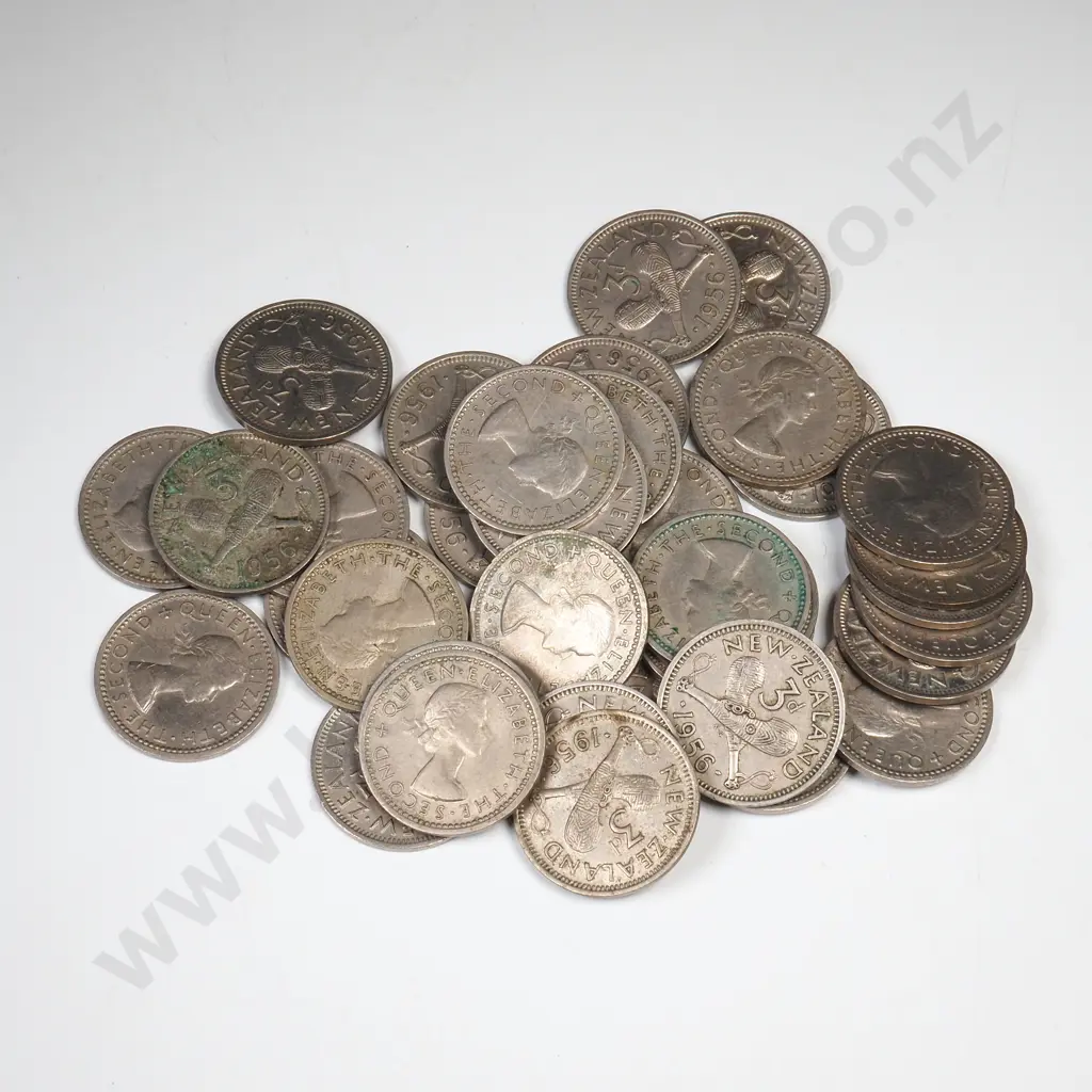 36 X 1956 NO SHOULDER STRAP THREEPENCES, C.V $288 Image 1++