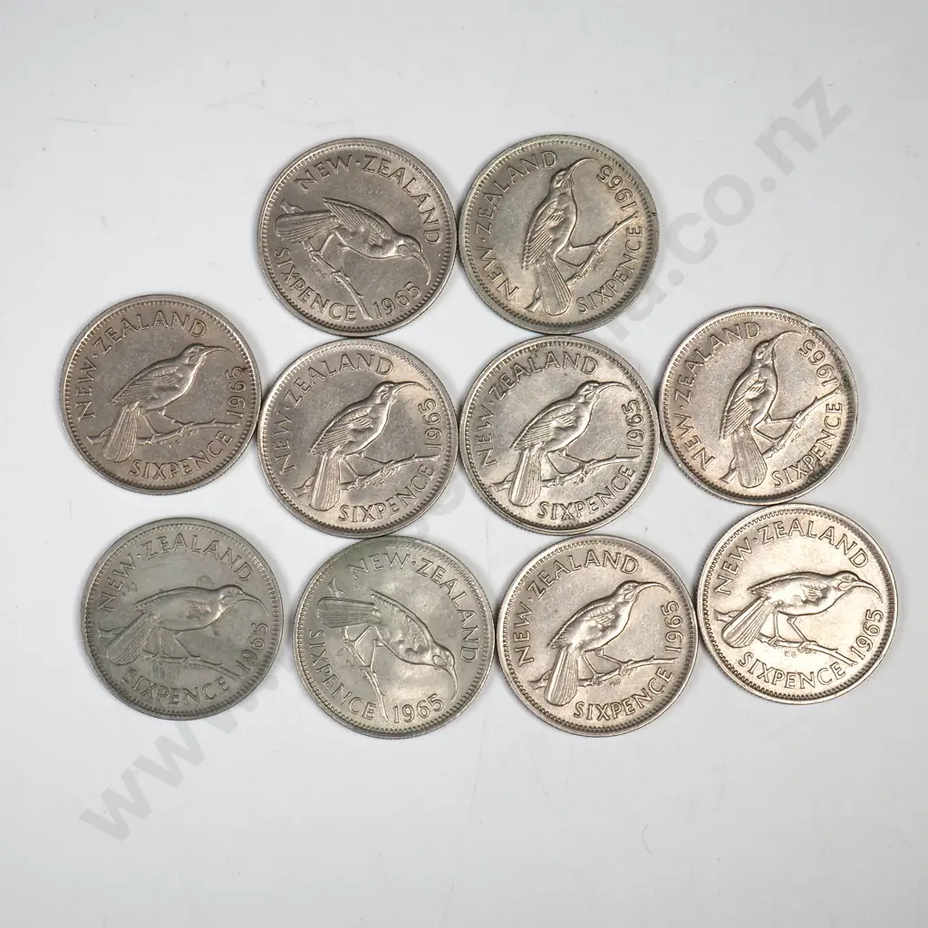 6 X TYPE ONE AND 4 X TYPE TWO 1965 BROKEN BACK SIXPENCES, C.V $80 Image 1++