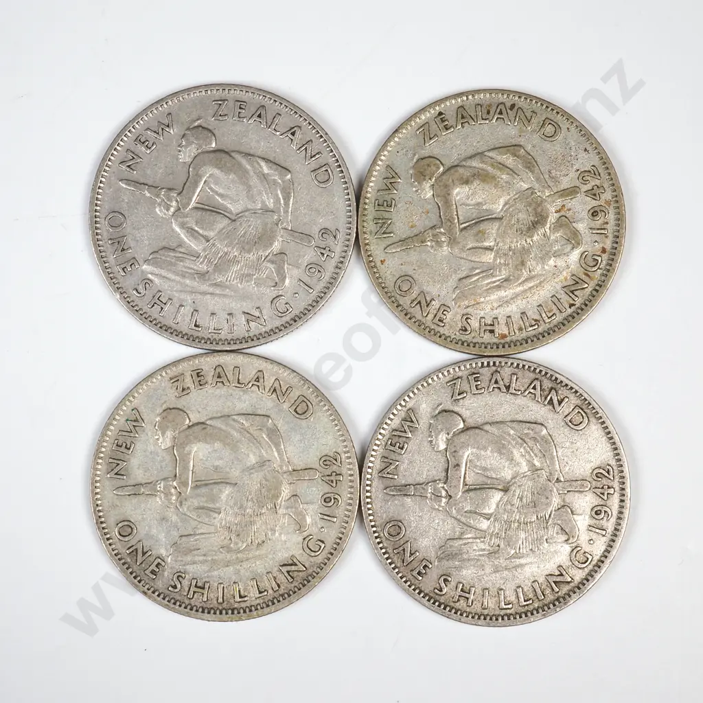 4 X 1942 BROKEN BACK SHILLINGS, C.V $56 Image 1++