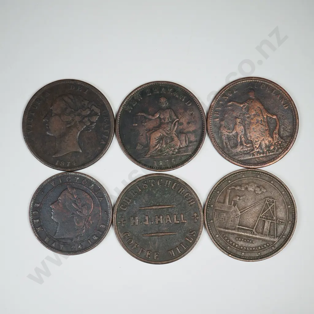6 X COPPER TRADE TOKENS, AVERAGE CONDITION Image 1++