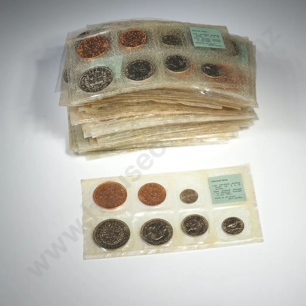 50 X 1965 GREEN LABEL UNC COIN SETS, SPOTTY PLASTIC, MINIMUM C.V $900 Image 1++
