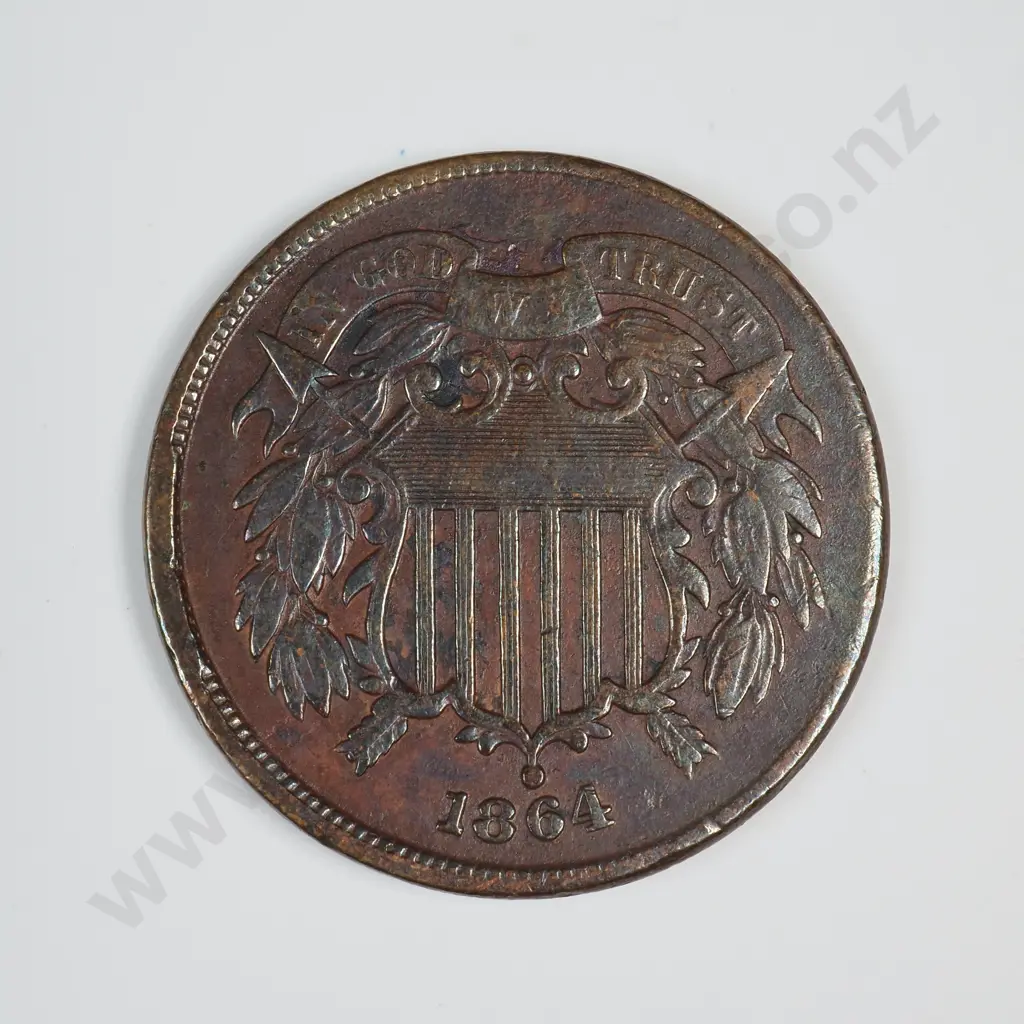 1864 Large Motto Two Cent Piece Image 1++