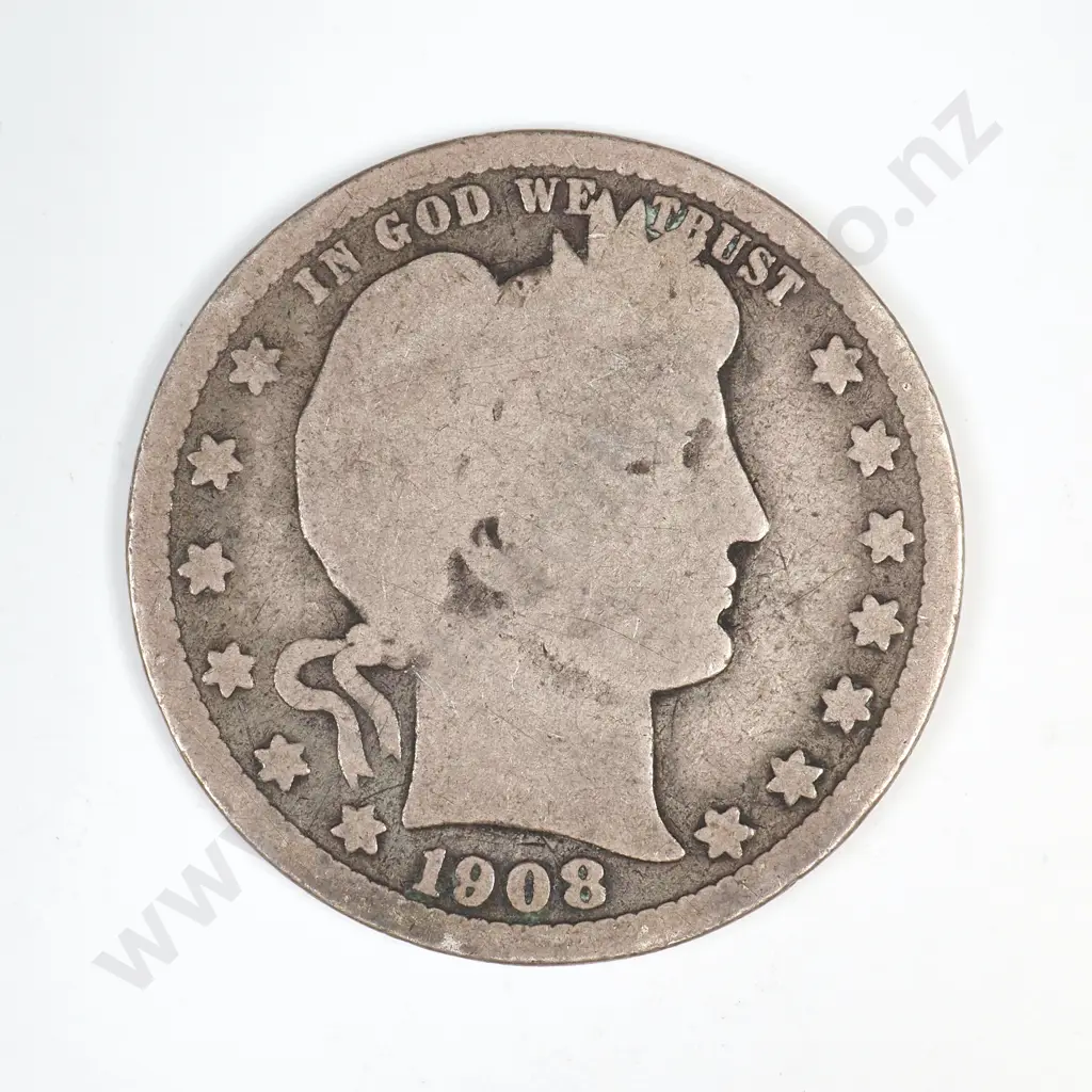 1908 O Barber Quarter Image 1++