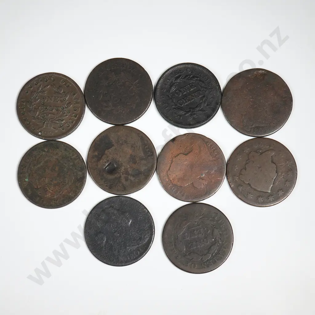 10 x large cents, all worn or damaged Image 1++