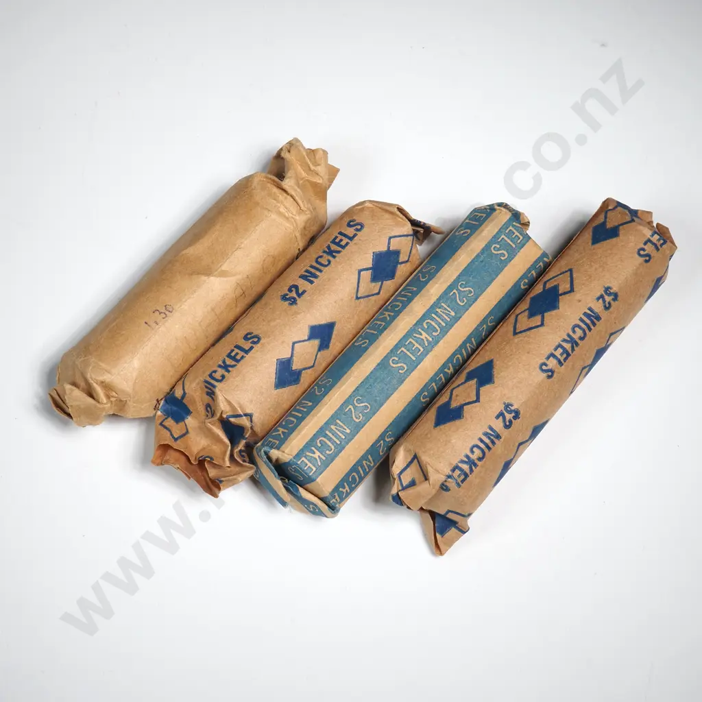 4 x paper bank rolls containing nickels, dates unknown but one has Buffalo written on the outside, unsorted Image 1++