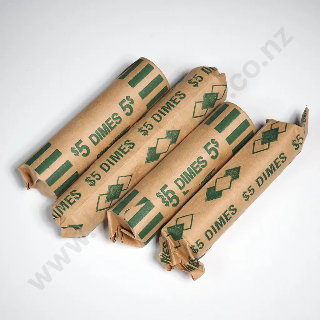 4 x paper bank rolls containing dimes, dates unknown, unsorted Image 1++