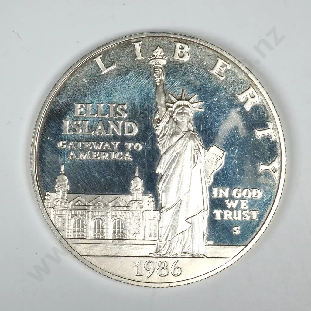 1986 Ellis Island Proof Silver Dollar Image 1++
