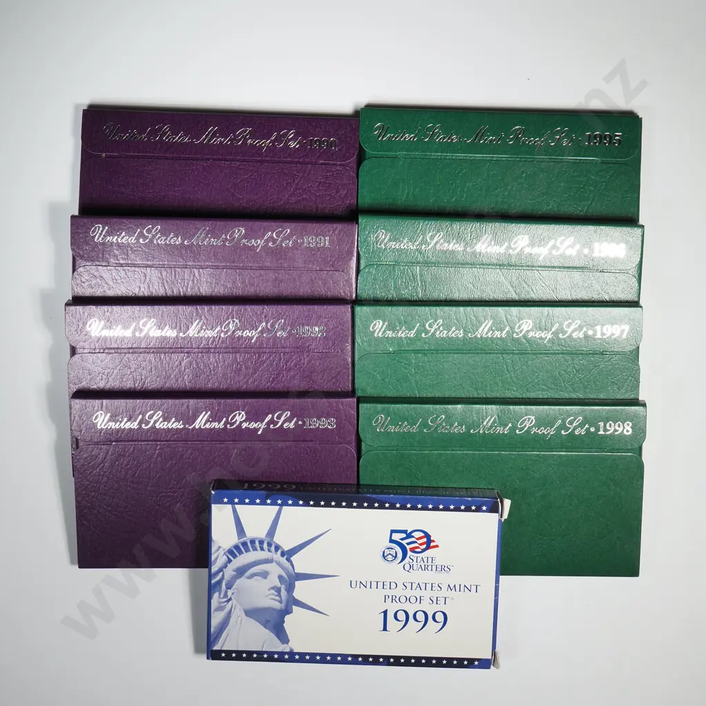 9 x Proof Sets 1990 to 1999 (missing 1994) Image 1++