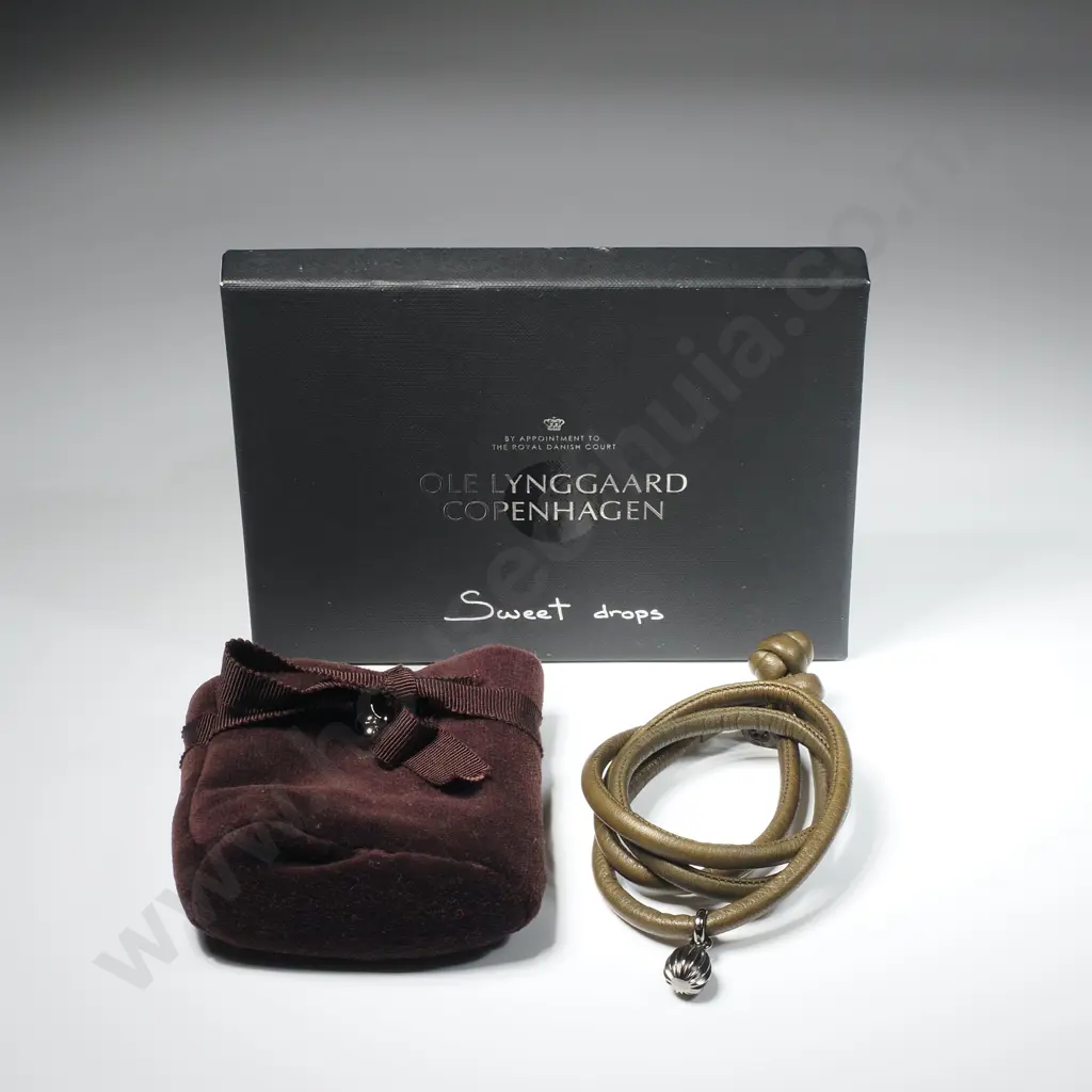 Ole Lynggaard Denmark 'Sweet Drops', Green Leather Bracelet & Silver Charm w Box Image 1++