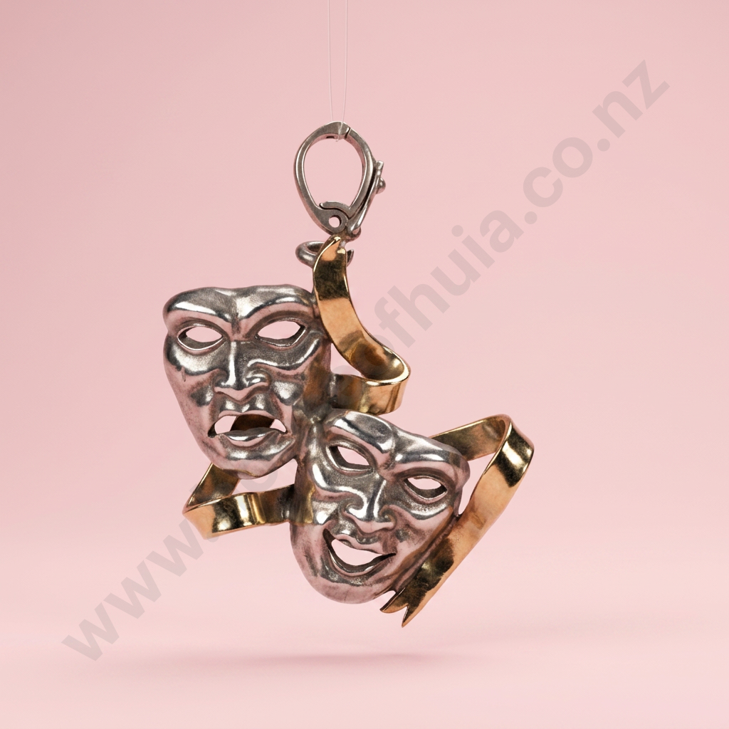 Handmade 9ct Gold & Sterling Silver Pendant w Comedy / Tragedy Mask Design w Valuation for $1895.00 Image 1++