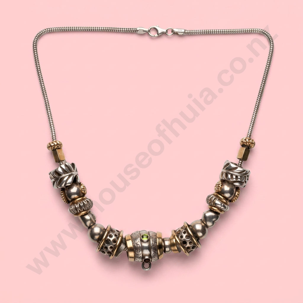 Impressive Sterling Silver & 9ct Gold Necklace with Many Charms & Valuation for $3,000.00 Image 1++