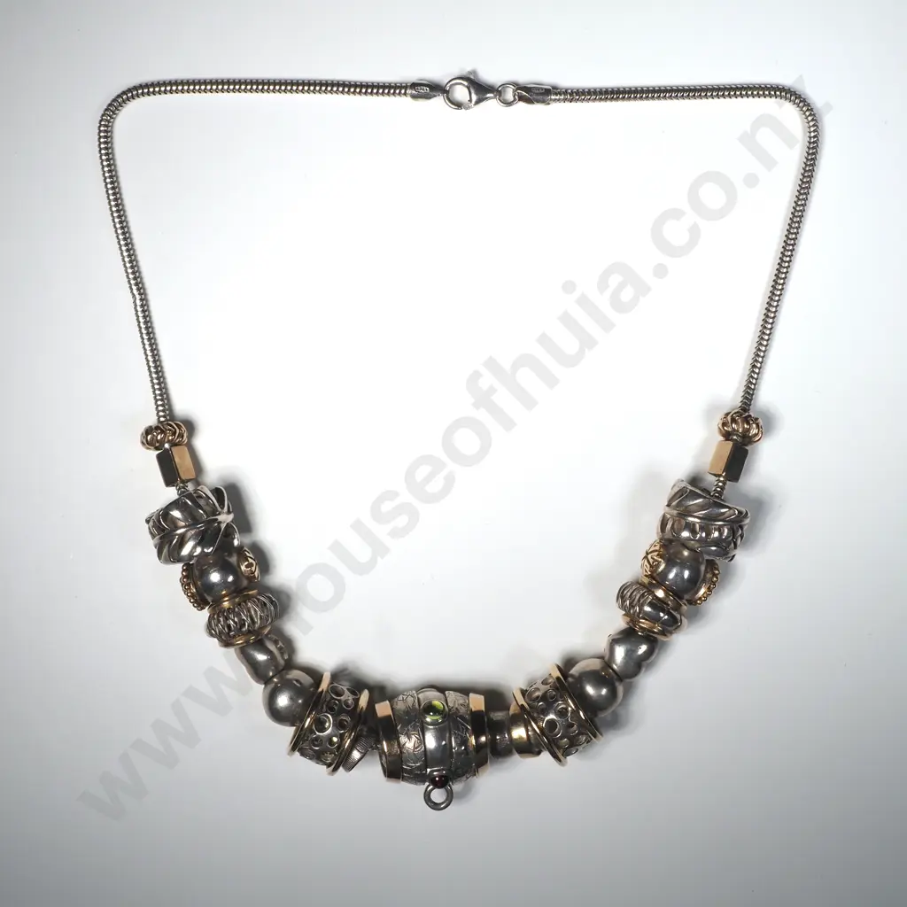 Impressive Sterling Silver & 9ct Gold Necklace with Many Charms & Valuation for $3,000.00 Image 1++