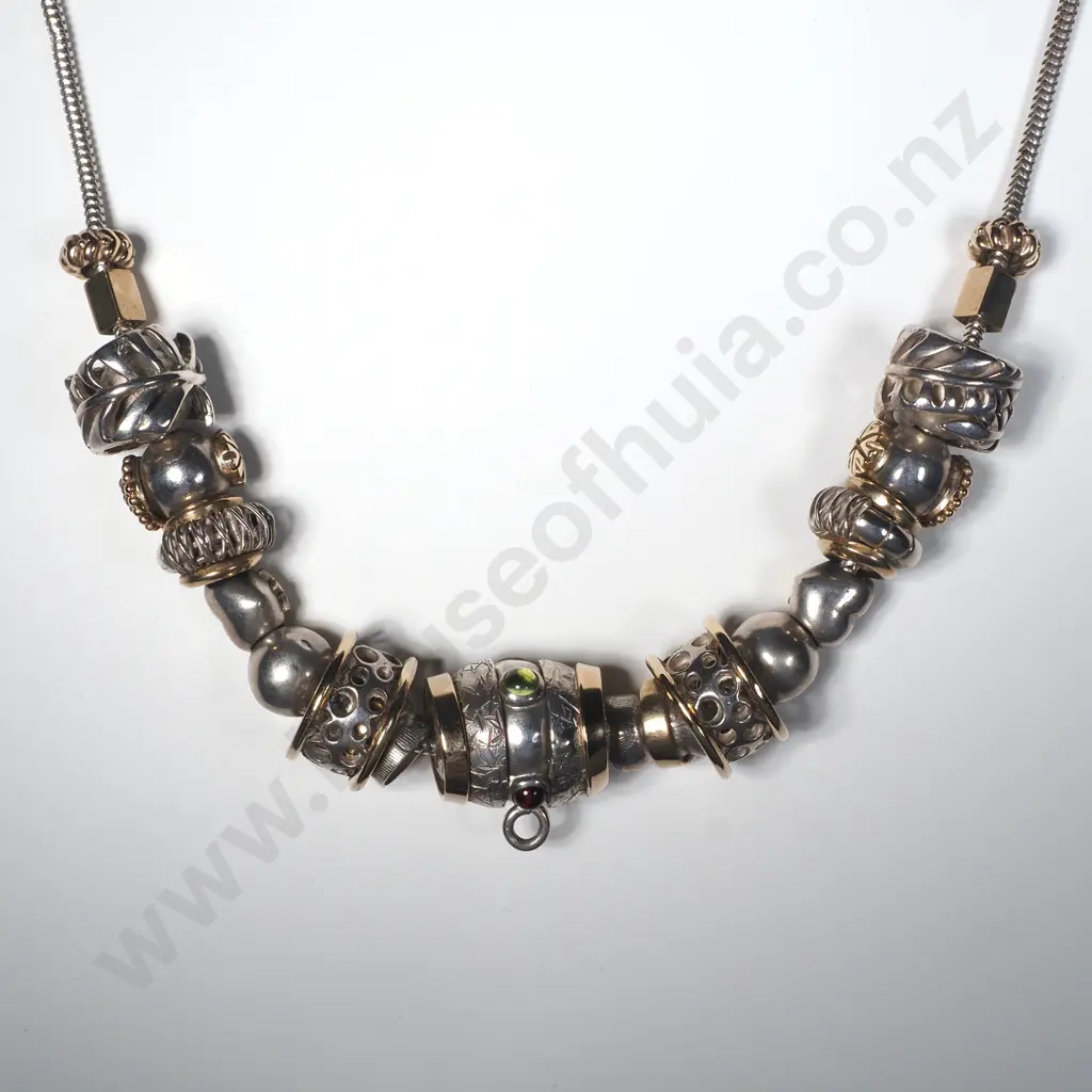 Impressive Sterling Silver & 9ct Gold Necklace with Many Charms & Valuation for $3,000.00 Image 1++