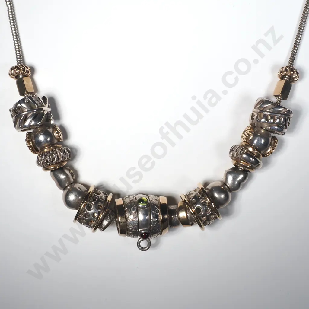 Impressive Sterling Silver & 9ct Gold Necklace with Many Charms & Valuation for $3,000.00 Image 1++