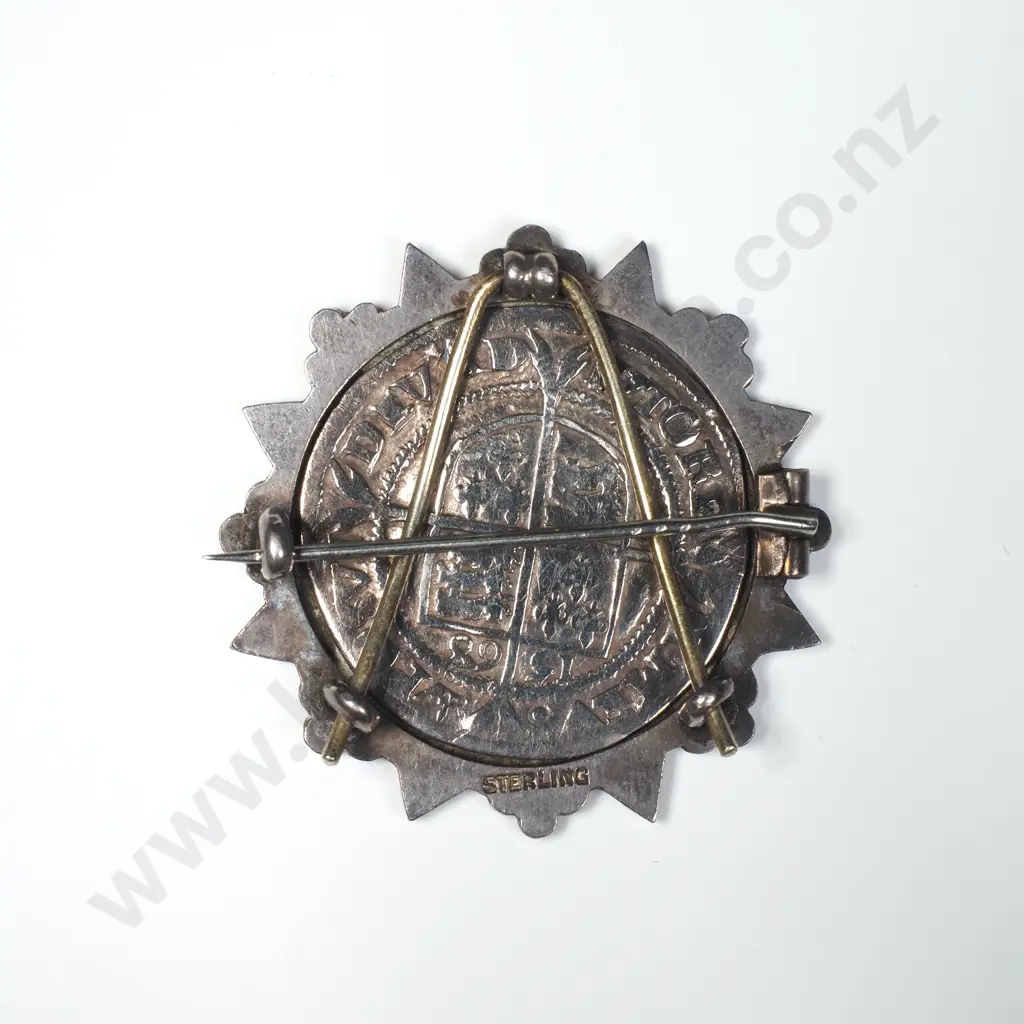 1568 Elizabeth I Shilling Coin in Removeable Brooch Mount Image 1++