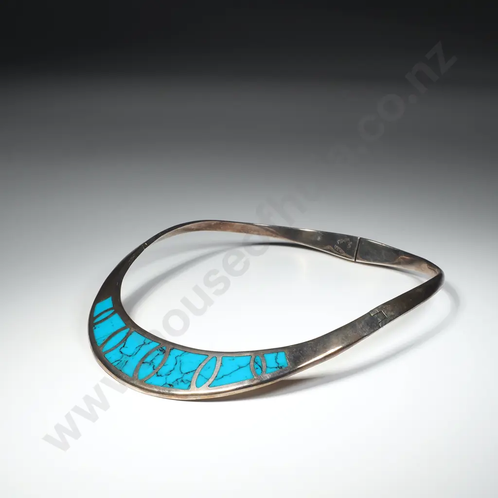 Impressive Sterling Silver & Turquoise Mexican Necklace Image 1++