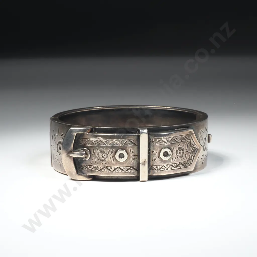 Antique Sterling Silver Hinged Buckle Bracelet Image 1++