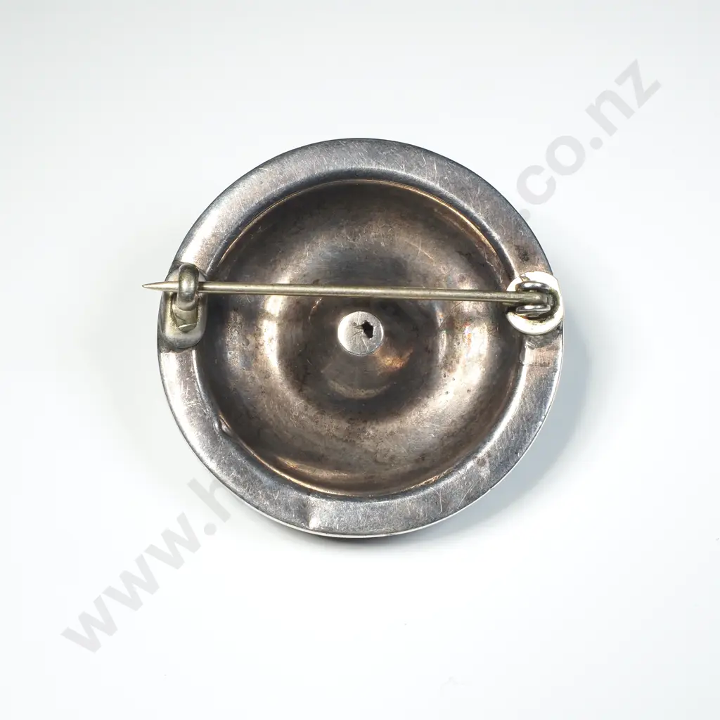 Sterling Silver Engine Turned Enamel Brooch Image 1++