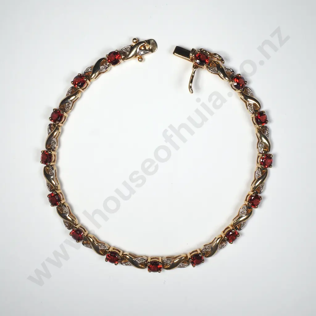 9ct Gold Red Gem Tennis Bracelet Image 1++