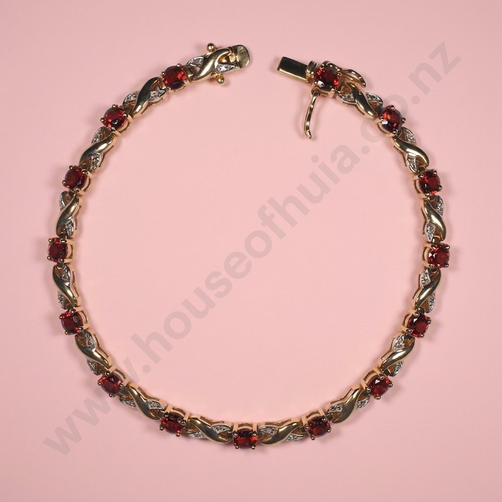 9ct Gold Red Gem Tennis Bracelet Image 1++