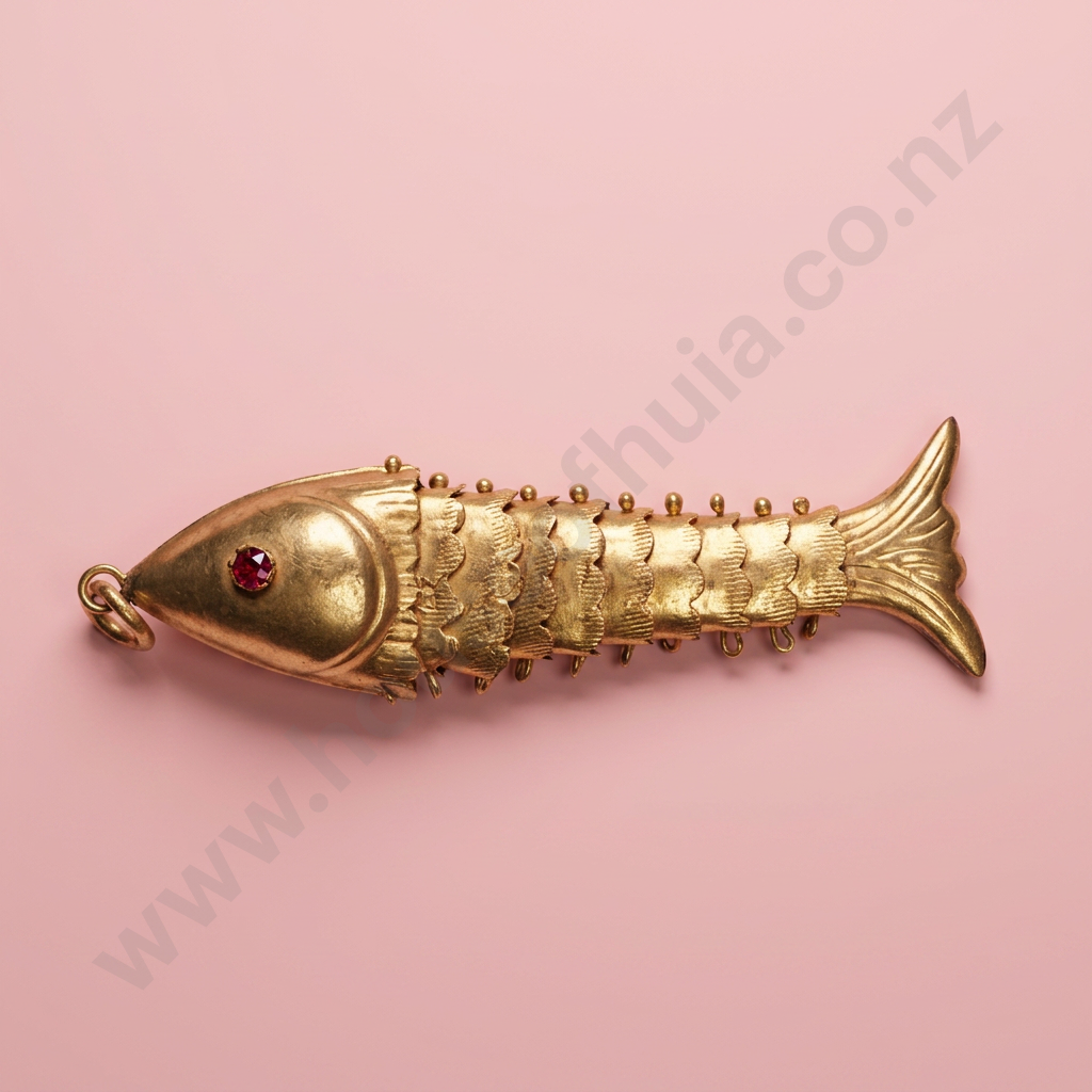 Vintage 14ct Gold Articulated Fish Pendant Image 1++