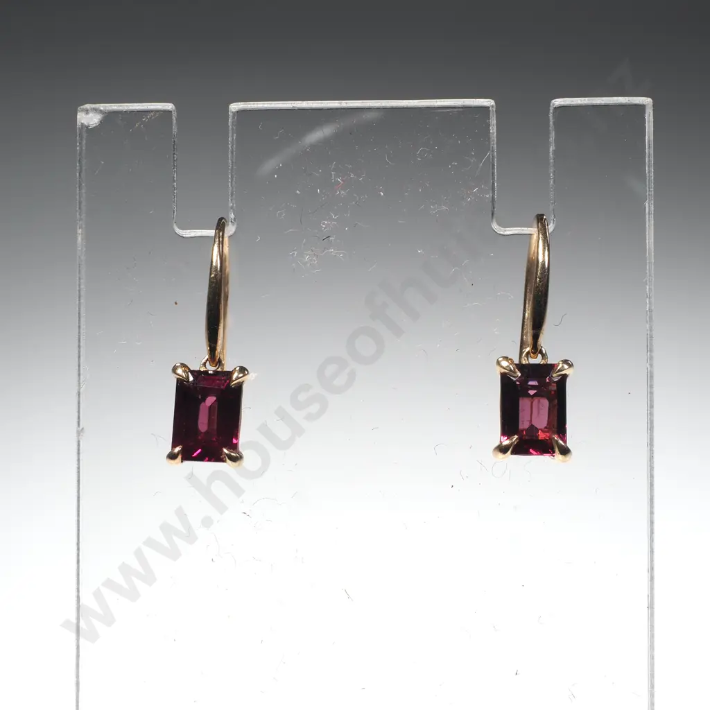 Pair of 10ct Gold & Red Stone Earrings Image 1++