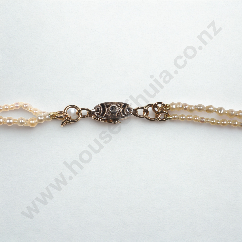 Scarce Edwardian Double Strand of Natural Pearls w 15ct Gold & Diamond Clasp in Antique Case W Valuation $8,900.00 Image 1++