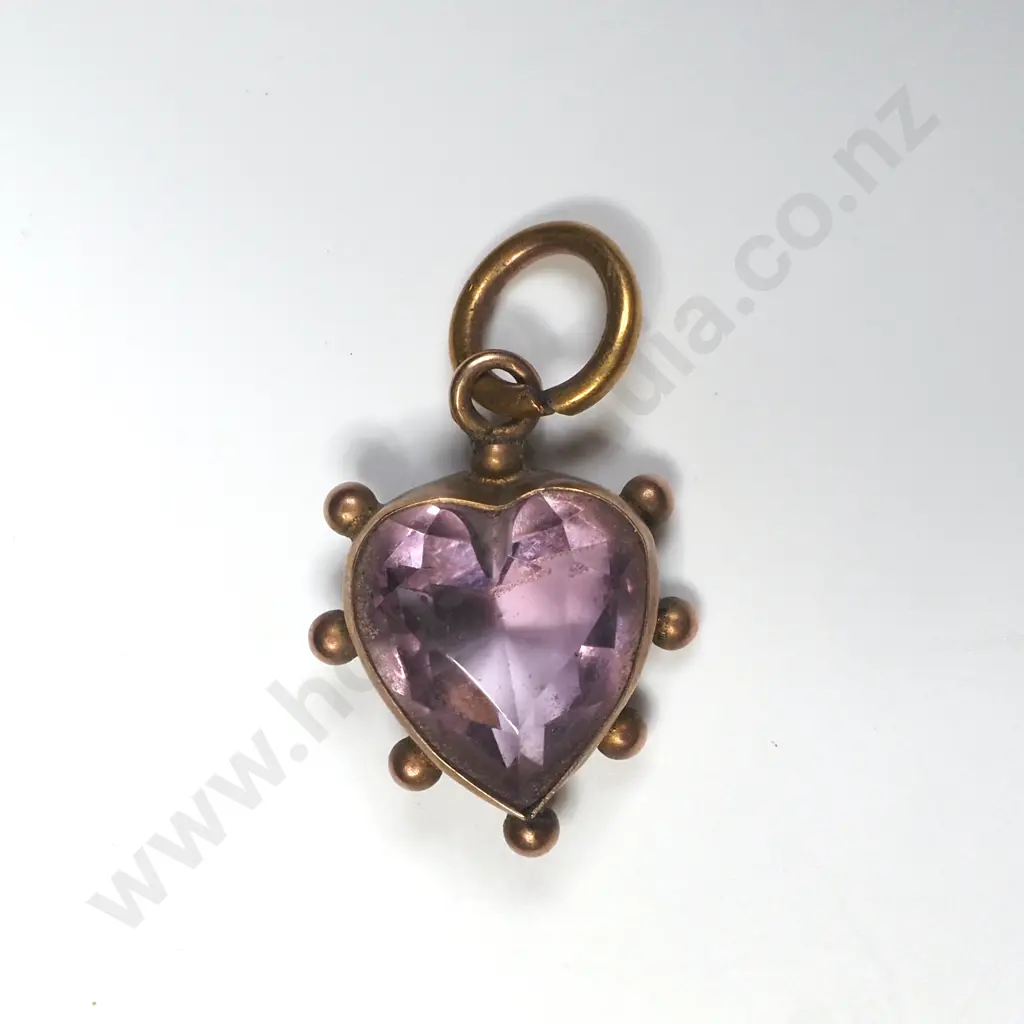 Antique 9ct Gold Amethyst Heart Pendant Image 1++