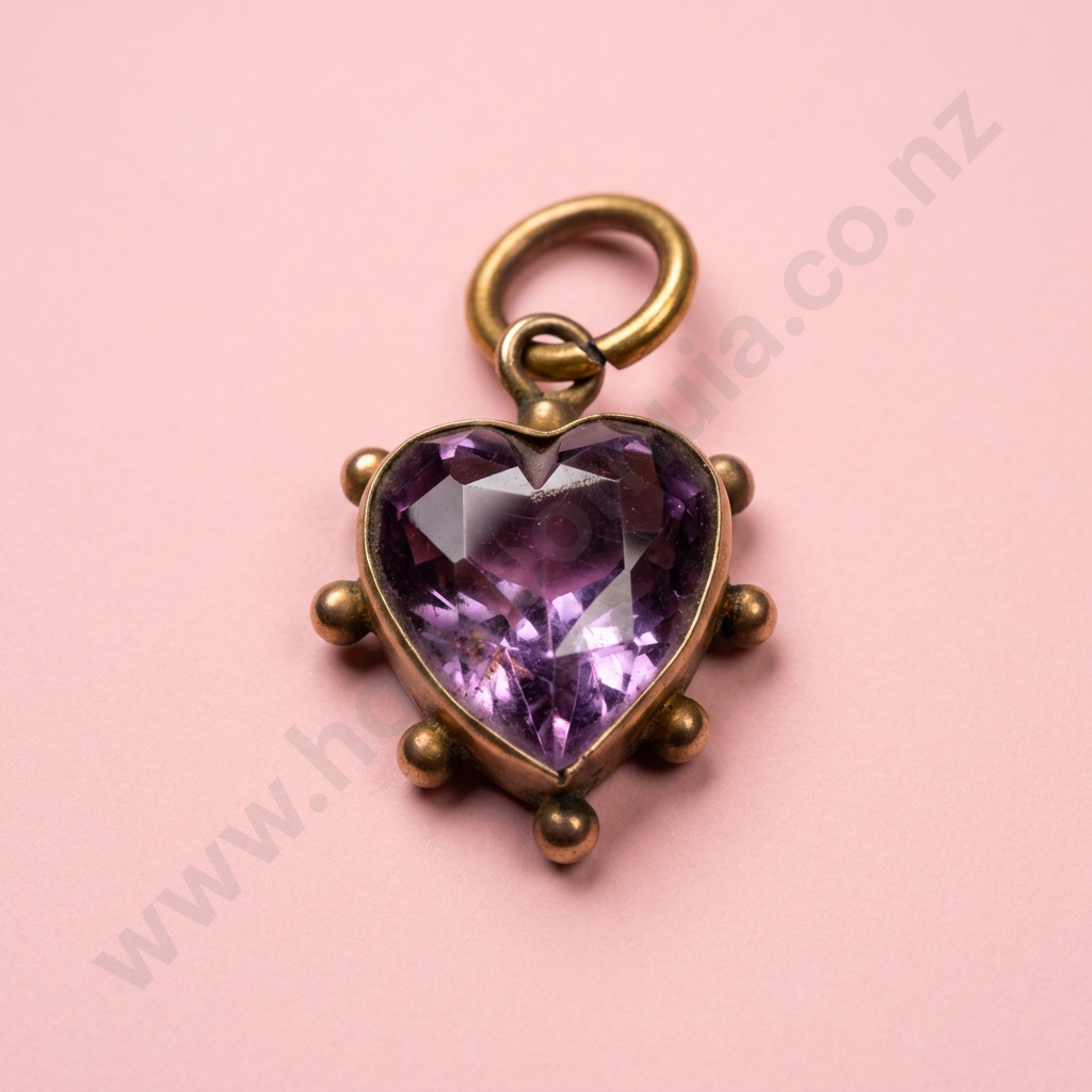 Antique 9ct Gold Amethyst Heart Pendant Image 1++