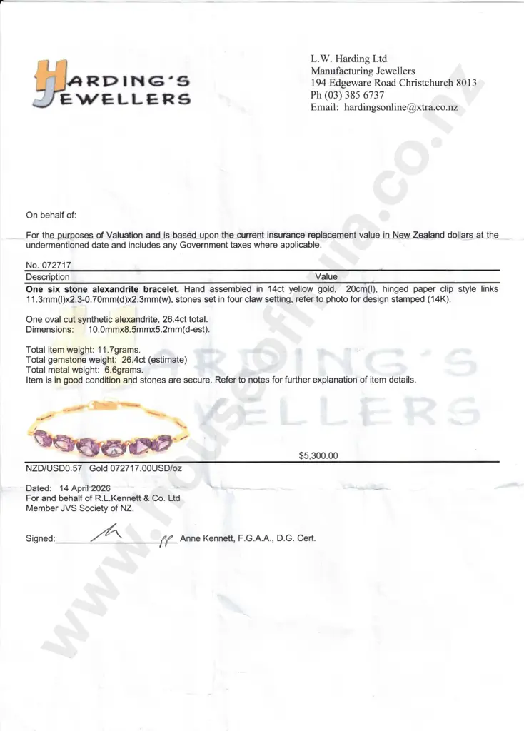 Impressive 14ct Gold Alexandrite Bracelet w Valuation for $5,300.00 Image 1++
