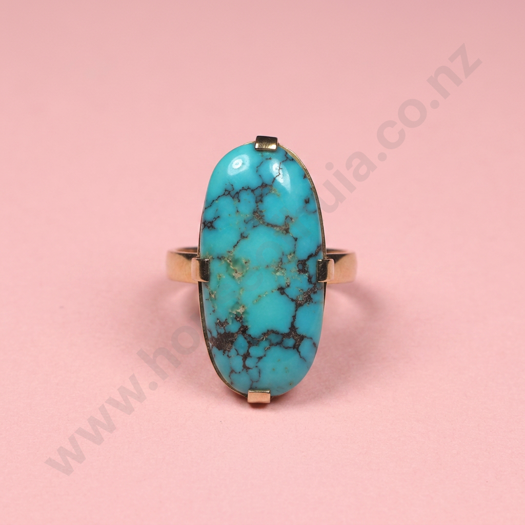 Vintage 9ct Gold & Turquoise Ring Image 1++